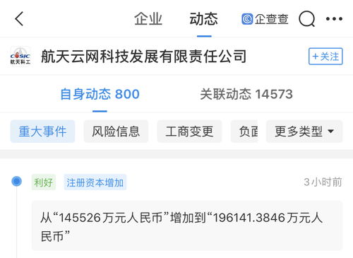 深創投等17家公司入股航天云網，注冊資本激增34.78%